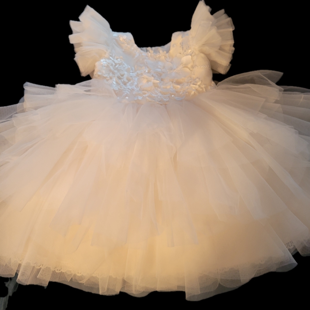 Baby girl party dress, white with pink lining. Size 9 months.